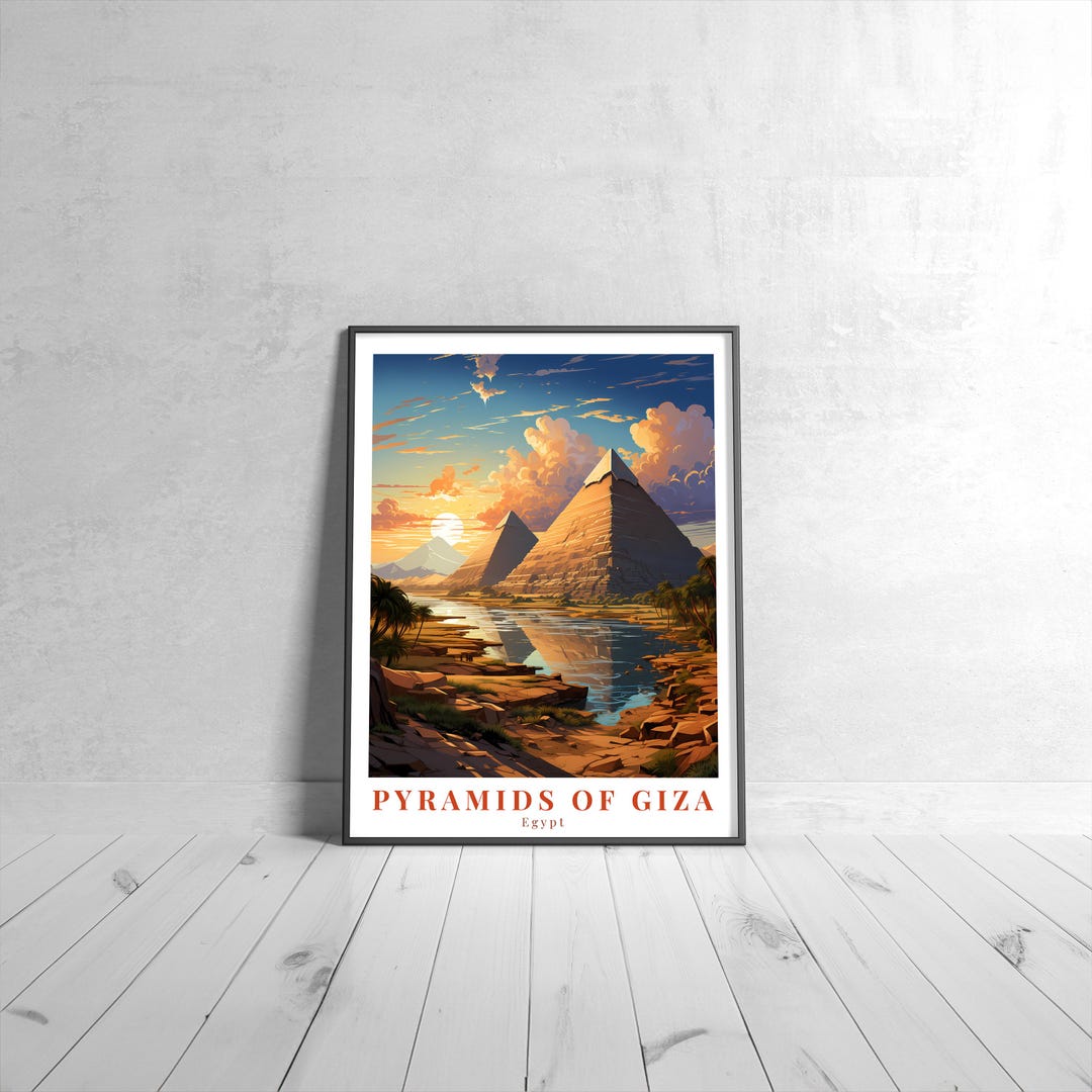 Pyramids of Giza Vintage Travel Poster Retro Egypt Art Print Colorful ...