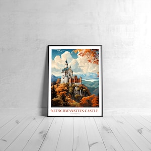 Neuschwanstein Castle Vintage Travel Poster Retro Germany Art Print Colorful Home Decor Travel Wall Art Unique Travel Gift