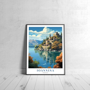Ioannina Vintage Travel Poster Retro Greece Art Print Colorful Home Decor Travel Wall Art Unique Travel Gift