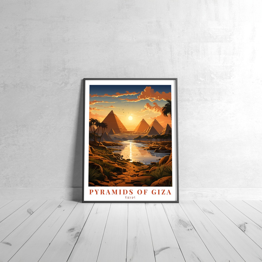 Pyramids of Giza Vintage Travel Poster Retro Egypt Art Print Colorful ...