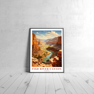 Fish River Canyon Vintage reseposter Retro Namibia konsttryck Färgglad heminredning Reseväggkonst Unik resegåva