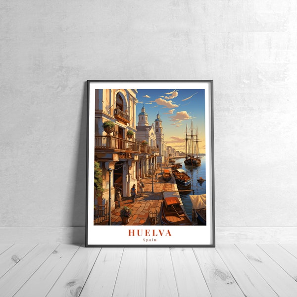 Huelva Vintage Travel Poster Retro Spain Art Print Colorful Home Decor Inspirational Wall Art Unique Travel Gift