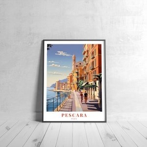 Pescara vintage Affiche de voyage Rétro Italie Art Print Coloré Décor à la maison Voyage Mur Art Cadeau de voyage unique