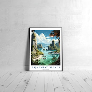 Raja Ampat Islas Vintage Travel Poster Retro Indonesia Arte Impresión Colorida Decoración del Hogar Viaje Pared Arte Regalo de Viaje Único