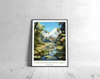 Pamplemousses Botanical Garden Vintage Travel Poster Retro Mauritius Art Print Colorful Home Decor Travel Wall Art Unique Travel Gift