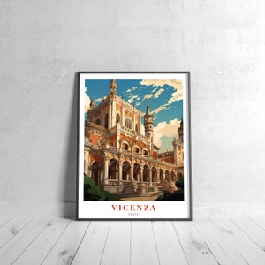 Poster da viaggio vintage di Vicenza, Italia retrò, stampa artistica, decorazioni per la casa colorate, arte da parete da viaggio, regalo di viaggio unico