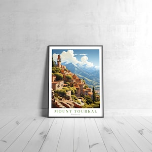 Monte Toubkal Vintage cartel de viaje retro Marruecos arte impresión colorida decoración del hogar viaje pared arte regalo de viaje único