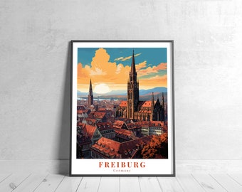 Freiburg Vintage Travel Poster Retro Germany Art Print Colorful Home Decor Inspirational Wall Art Unique Travel Gift