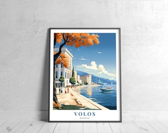 Volos Vintage Travel Poster Retro Greece Art Print Colorful Home Decor Inspirational Wall Art Unique Travel Gift