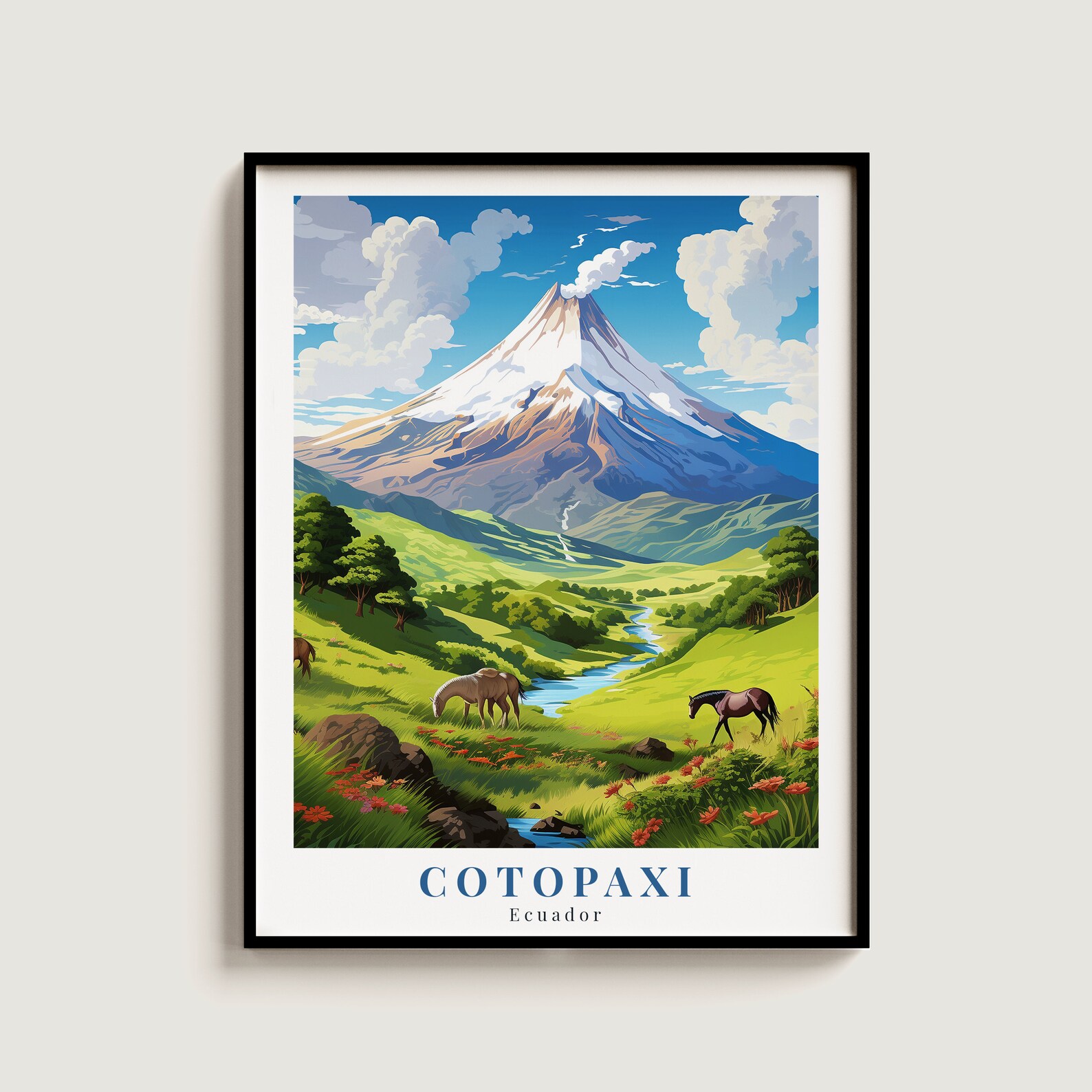 Cotopaxi Vintage Travel Poster Retro Ecuador Art Print Colorful Home ...