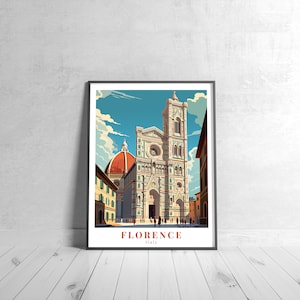 Florence Vintage Travel Poster Retro Italy Art Print Colorful Home Decor Travel Wall Art Unique Travel Gift