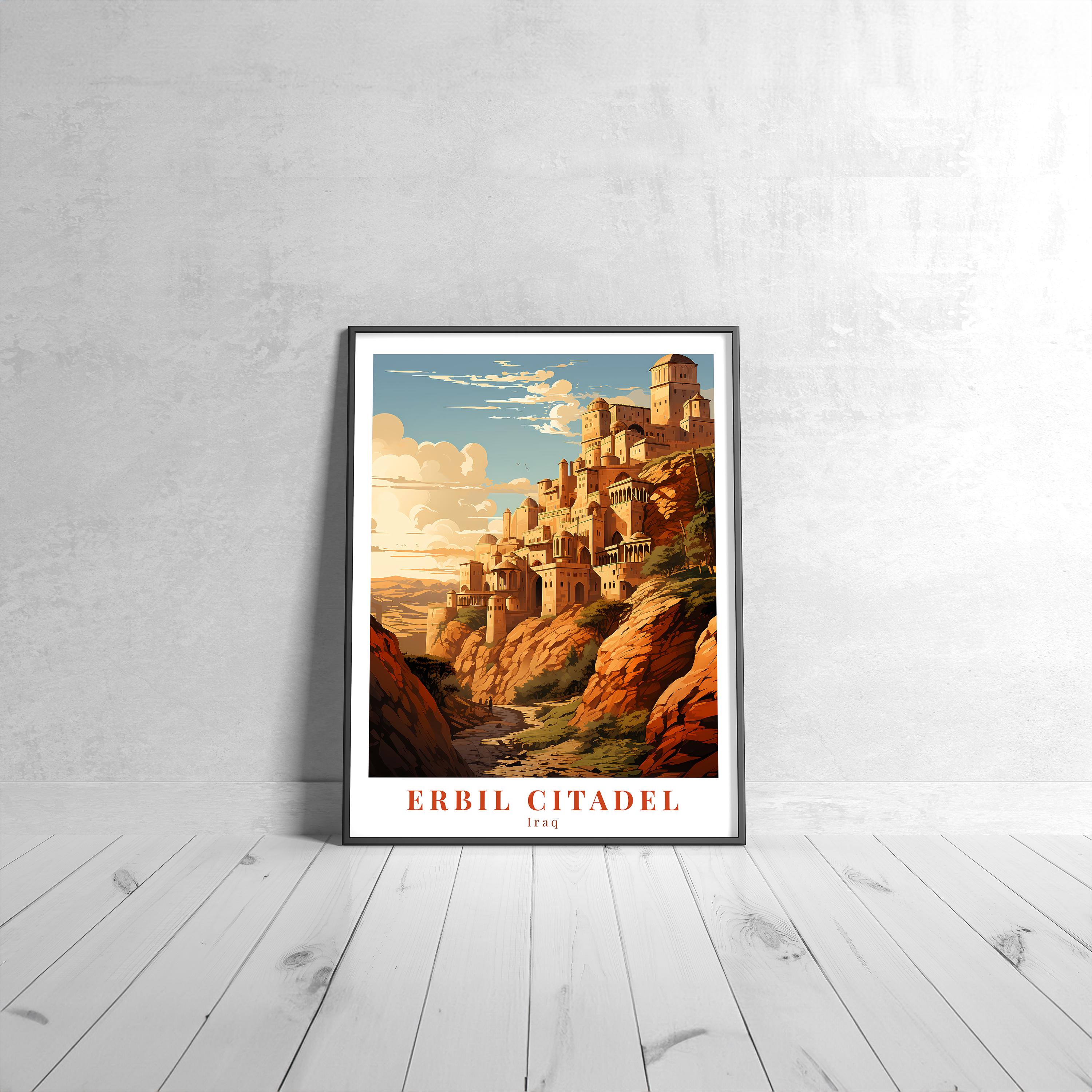 Erbil Citadel Vintage Travel Poster Retro Iraq Art Print Colorful