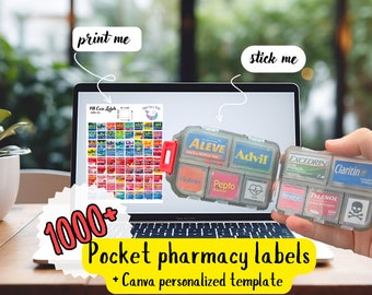 Pharmacy printable labels to personalize your pill box, Largest medicine labels template, Ready-made digital pill case labels in 3 sizes