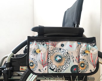 Rolstoelorganizer met telefoonhouder, waterdichte rollator beste cadeaus voor senioren, rollatoraccessoires met abstracte print