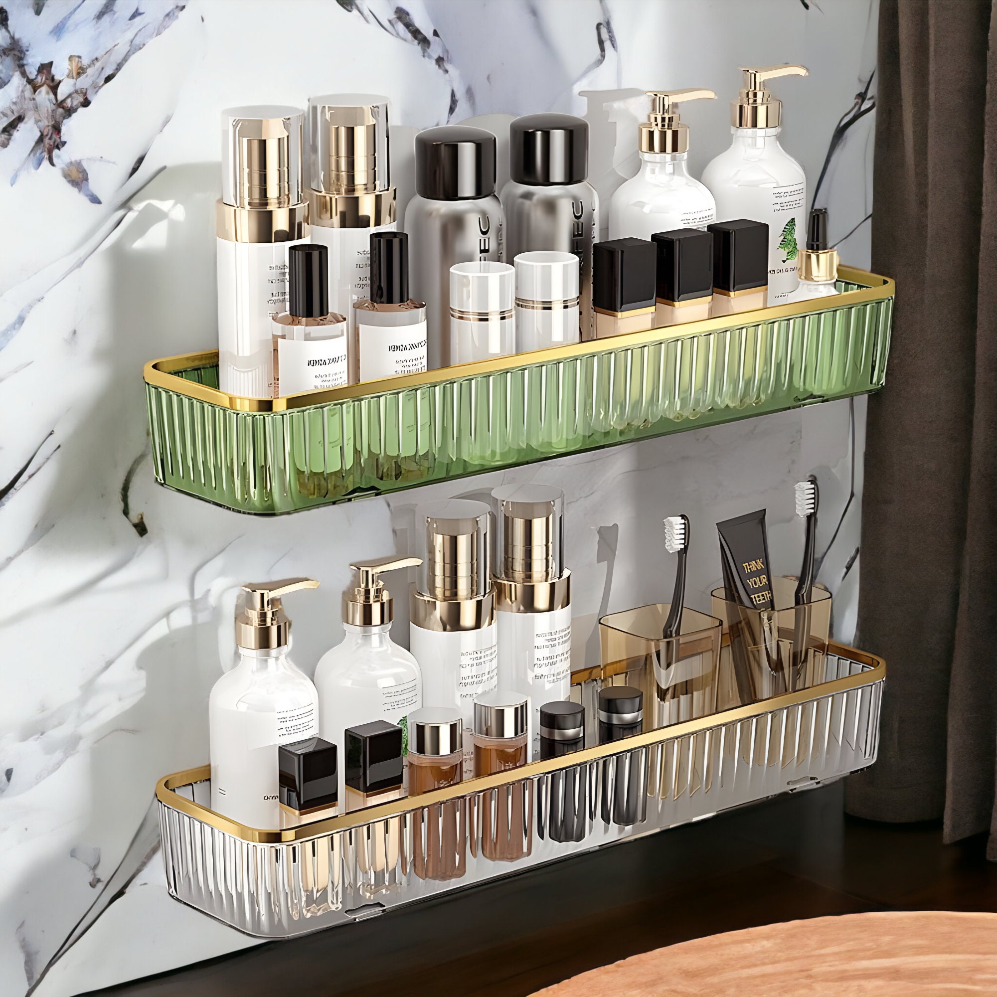 Cq acrylic Bathroom Shower Shelf Organizer Rack,Adhesive Shower