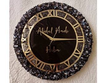 Chocolate Brown Resin Wall Clock: Marble Effect, Customizable Crystal Clock