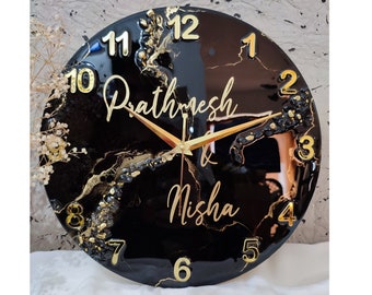 Black Gold Marble Effect Wall Clock: Personalized Crystal Accent Clock