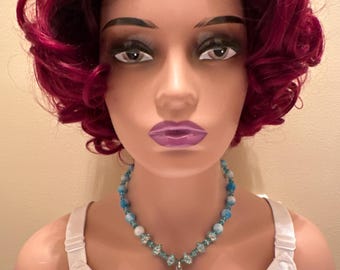 Blue Persian Jade Gothic Necklace Cameo Pendant