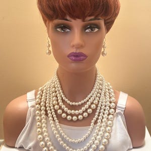 Seven Strand Faux Pearl Necklace Set, Layered Statement Jewelry, Elegant Pearls image 6