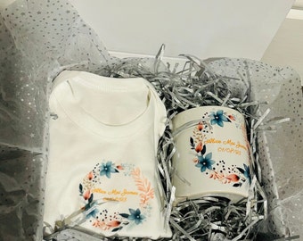 New baby girl gift in white magnetic gift box ,  beautiful thoughtful set for new mum , Grandchild , Niece pretty flower themed