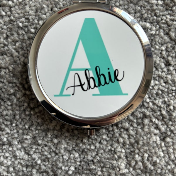 Personalised Compact mirror, round handbag mirror gift prom , bridesmaid, wedding , any colour printed