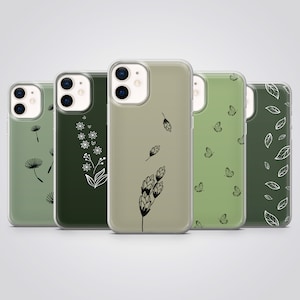 Custodia per telefono verde salvia con motivo floreale minimalista, adatta per iPhone 16 Pro Max, 15 Plus, 14, 13, 12, 11, XS e Samsung S25, S24, A56, Pixel 9, 8A, 7