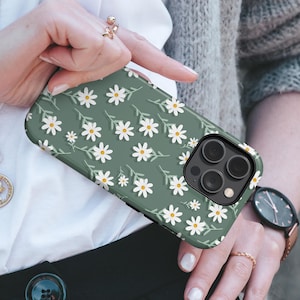 Daisy Phone Case Sage Green Botany TOUGH Cover fit for iPhone 16 Pro Max, 15 Plus, 14, 13, 12, XS & Samsung S25, S24, A56, Pixel 9, 8A, 7