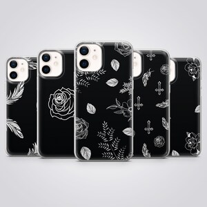Gothic Phone Case Line Art Floristic Cover fit for iPhone 16 Pro Max, 15 Plus, 14, 13, 12, 11, XS & Samsung S25, S24, A56, Pixel 9, 8A, 7