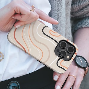 Custodia per telefono Wavy Line, beige minimalista, resistente, adatta per iPhone 16 Pro Max, 15 Plus, 14, 13, 12, XS e Samsung S25, S24, A55, Pixel 9, 8A, 7