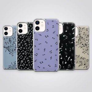 Music Notes Phone Case Elegant Cover fit for iPhone 16 Pro Max, 15 Plus, 14, 13, 12, 11, XS & Samsung S25, S24, A56, A16, Pixel 9, 8A, 7, 6