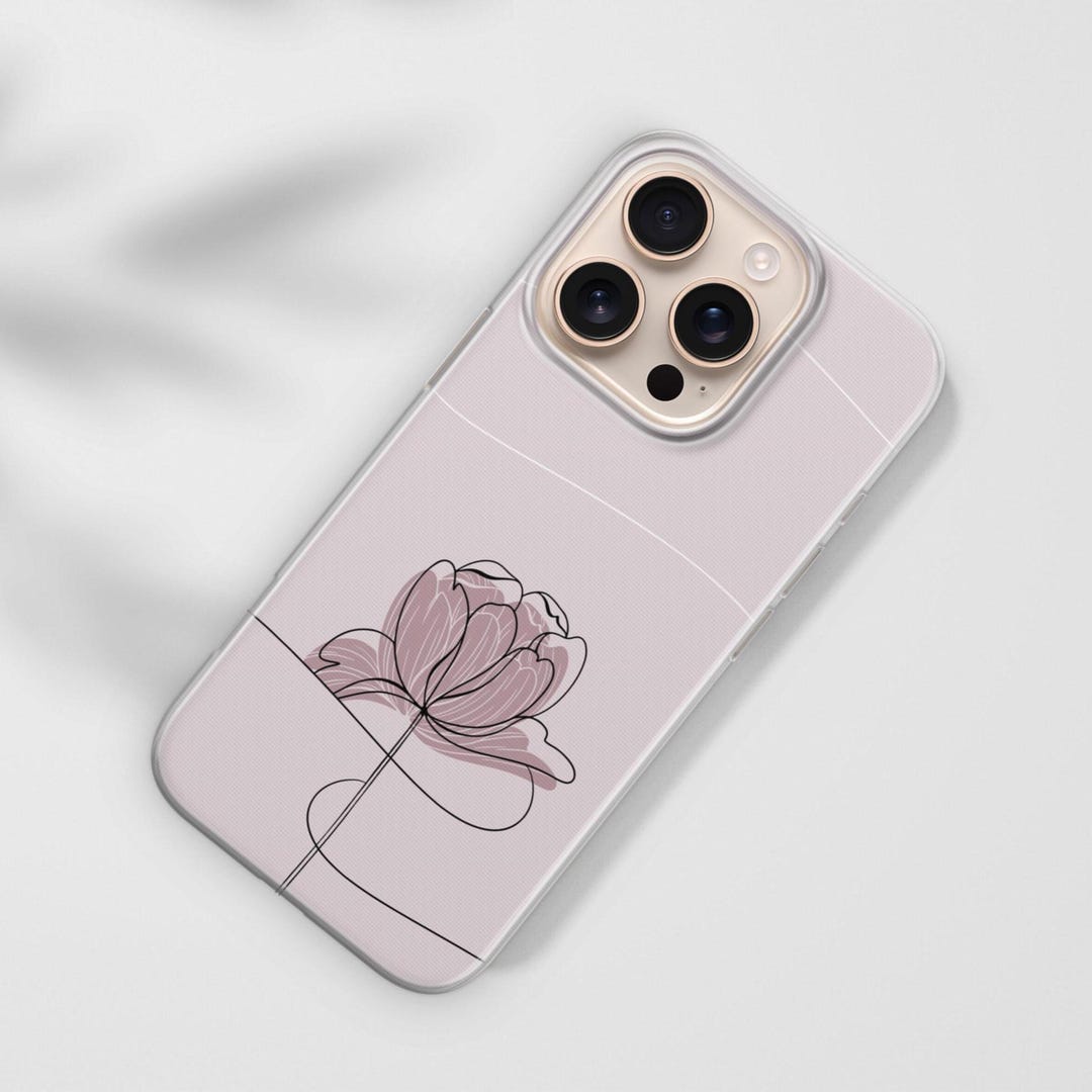 Rose Phone Case Line Art Pastel Pink Cover Fit for iPhone 17 Pro Max ...