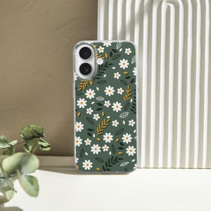 Daisy Phone Case Sage Green Botany Cover fit for iPhone 17 Pro Max, 16e, 15 Plus, 14, 13, XS & Samsung S25, S24, A56, Pixel 10, 9, 8A