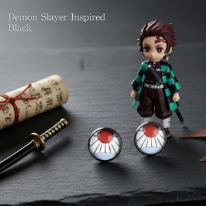 Hanafuda Earrings Black Small Hanafuda Earrings Demon Slayer Earrings Tanjiro Cosplay Demon Slayer Gifts Demon Slayer Birthday Presents Stud