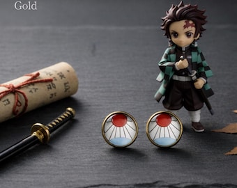 Hanafuda Earrings Gold Small Demon Slayer Earrings Tanjiro Cosplay Demon Slayer Gifts Demon Slayer Birthday Present Ear Studs
