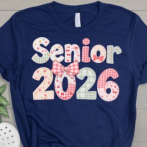 Senior 2026 Graduation Shirt, Floral Preppy Bow Senior Tee, Retro Graduate 2026 Shirt, Back to School Gift, Graduation Gift