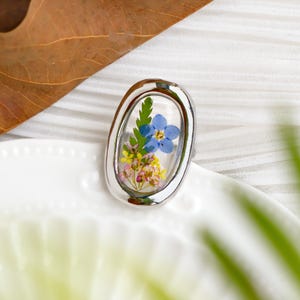 Real Forget Me Not Flower Rings Adjustable, Handmade Pressed Flower Resin Rings, Dried Flower Frond Statement Rings, Birthday Gifts For Her