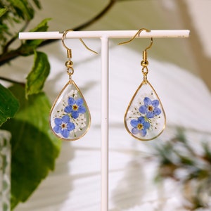 Handmade Forget Me Not Earrings, Real Pressed Flower Earrings, Dried Flower Resin Earrings, Natural Jewelry for Women, Birthday Gift For Her zdjęcie 4