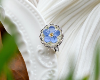 Real Forget Me Not Flower Rings Adjustable, Handmade Pressed Flower Resin Rings, Unique Statement Rings For Women, Birthday Gifts For Her
