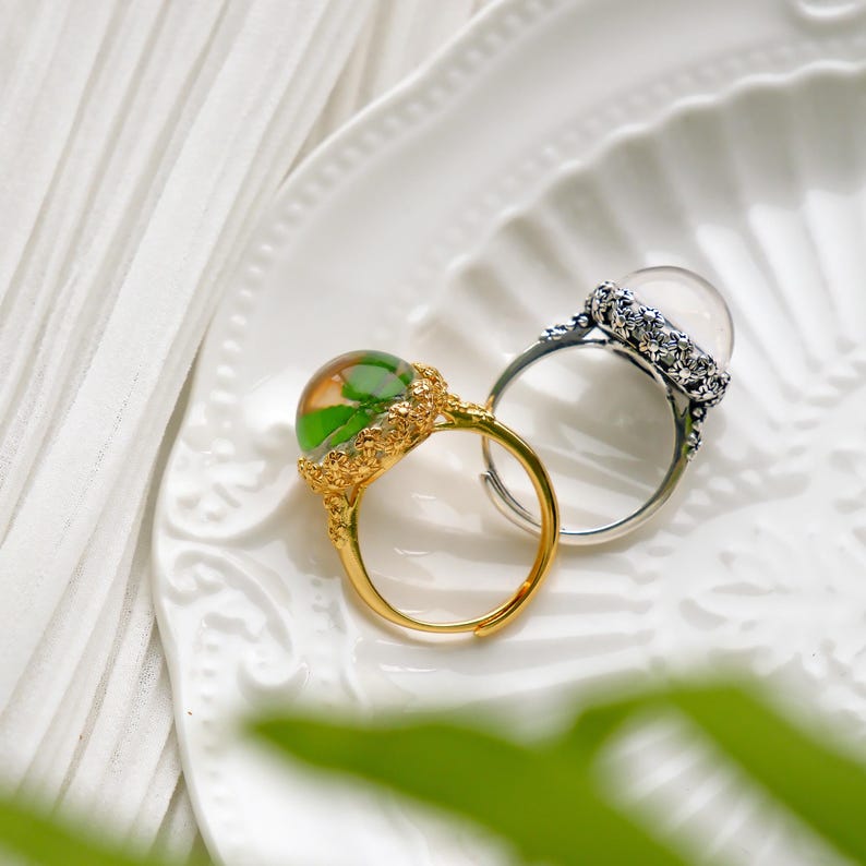 Lucky Four Leaf Clover Ring Adjustable: Hand-pressed Botanical Rings ...