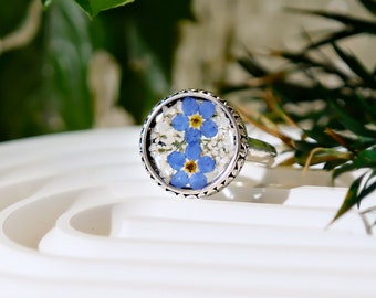 Forget Me Not Flower Rings, Dried Flower Resin Rings, Real Pressed Flower Rings, Handmade Floral Rings for Women, Birthday Gifts For Her