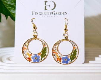 Forget Me Not Flower Earrings, Handmade Pressed Forget Me Not Flower Resin Earring, Dried Flower Dangle Drop Earrings, Birthday Gift For Her