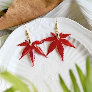Real Maple Leaves Earrings, Pressed Maple Leaves Earrings, Dried Foliage Resin Earrings, Handmade Jewelry for Women, Birthday Gift For Her