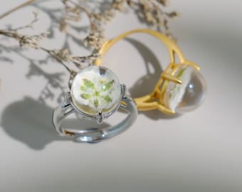 Real Baby's Breath Handmade Dried Flower Resin Ring,Natural Botanical Ring,Simple Ring,Birthday Anniversary Wedding Christmas,Gift  For Her