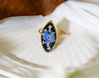Forget Me Not Flower Resin Ring Adjustable: Hand-Pressed Flower Drop Jewelry, Gifts For Her