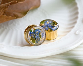Forget-Me-Not Flower Ear Plugs: Hand-Pressed Floral Resin Plugs, Gifts For Her