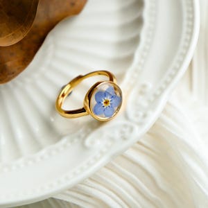 Forget Me Not Flower Ring Adjustable, Handmade Pressed Flower Resin Ring, Dried Flower Statement Ring, Natural Jewelry,Birthday Gift For Her
