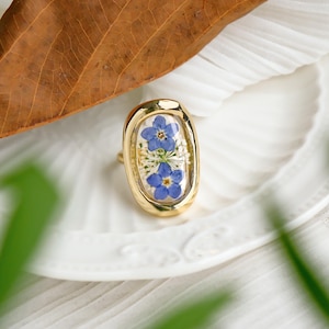 Forget Me Not Flower Rings, Handmade Pressed Forget Me Not Flower Resin Rings, Dried Flower Adjustable Rings, Birthday Gifts For Her