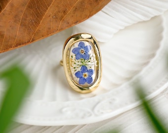 Forget Me Not Flower Rings, Handmade Pressed Forget Me Not Flower Resin Rings, Dried Flower Adjustable Rings, Birthday Gifts For Her