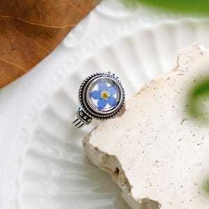 Real Forget Me Not Flower Rings, Handmade Pressed Flower Resin Rings, Adjustable Dried Flower Statement Rings, Birthday Gifts For Her