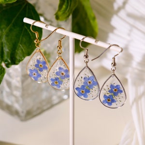 Forget Me Not Flower Earrings, Real Pressed Flower Earrings, Dried Flower Resin Earrings, Handmade Jewelry for Women, Birthday Gifts For Her image 4